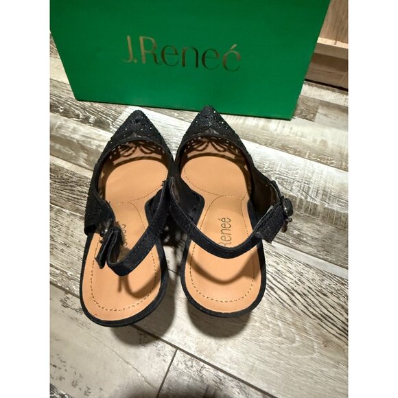 J. Renée Womens Vanani Black Rhinestone Slingback Kitten Heels 11M Elegant Party - Picture 5 of 9